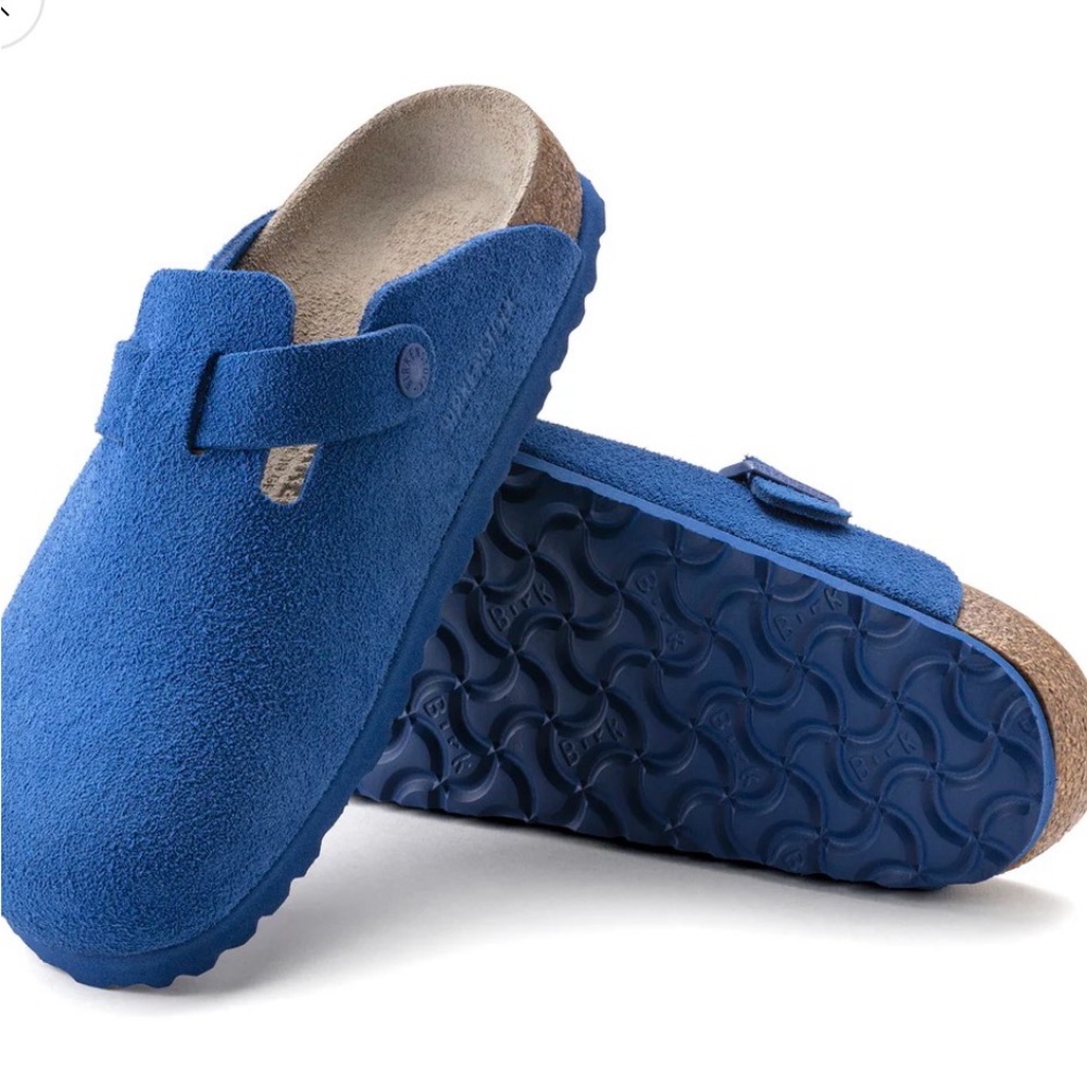 Birkenstock Boston Ultra Blue Suede Clogs Size 38